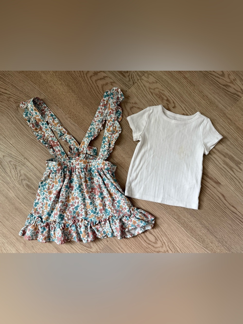 Floral Ruffle Dress with White Ribbed Tee